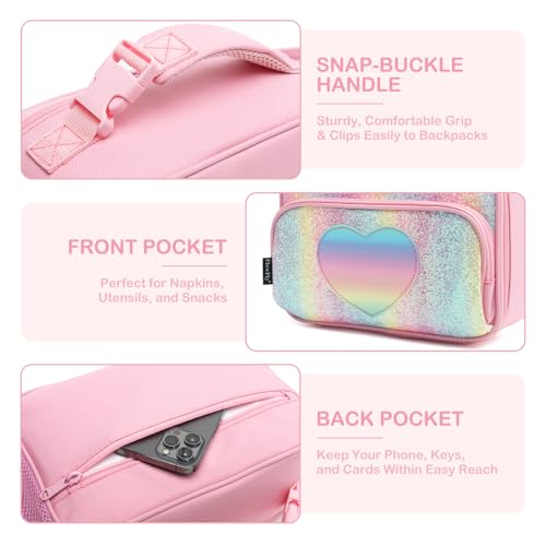 FlowFly Kids Lunch box Insulated Soft Bag Mini Cooler Back to School Thermal Meal Tote Kit for Girls, Boys,Glitter-RainBow - color: Glitter-RainBow