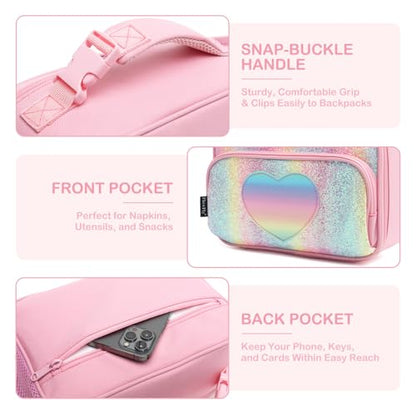 FlowFly Kids Lunch box Insulated Soft Bag Mini Cooler Back to School Thermal Meal Tote Kit for Girls, Boys,Glitter-RainBow - color: Glitter-RainBow