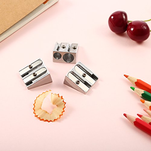 TecUnite 36 Pack Metal Pencil Sharpeners 2 Holes Manual Pencil Sharpener Bulk for Kids Aluminum Alloy Handheld Sharpeners for Most Size Graphite School Office Stationery(Silver)