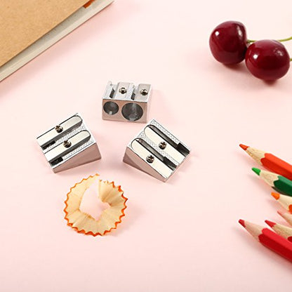 TecUnite 36 Pack Metal Pencil Sharpeners 2 Holes Manual Pencil Sharpener Bulk for Kids Aluminum Alloy Handheld Sharpeners for Most Size Graphite School Office Stationery(Silver)