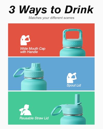 Coolflask 40 oz Water Bottle Insulated with Straw & 3 Leakproof Lids | Water Flask Stainless Steel Triple-Wall Vacuum,Cold 48+h,Dishwasher Safe,Wide Mouth, BPA-Free,Carrier Bag,for Gym,Hiking - color: Pacific Prince, size: 40 Ounces