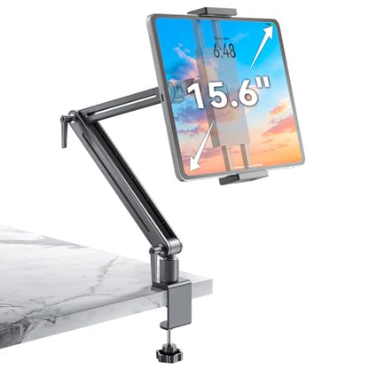 Jakeko Adjustable Tablet Mount for Desk - 360 Degree Rotating Base Tall Arm Holder Stand Swivel Flexible Clamp Soporte para Tablet/Portable Monitor/Ebook - size: up to 15.6"