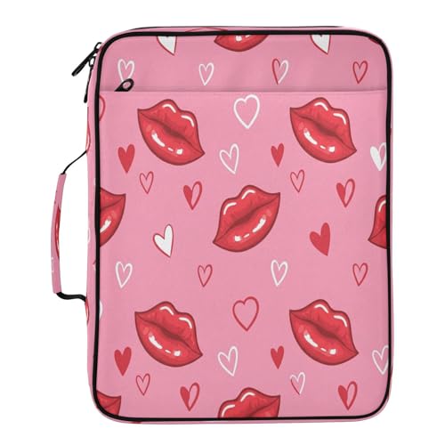 Expanding File Folder with 3 Ring Binder,Red Lips Zipper Binder Organizer Multiple Pockets Sheet Protector for School Office Home