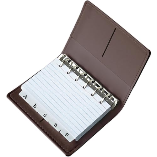 3x5 Lined Index Cards with Ring Binder Holder and Dividers, 100 Note Cards, Brown - color: Brown