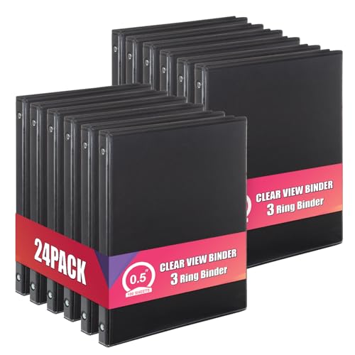 Comix Durable 0.5 Inch 3 Ring Binder, Round View Binder for Office or School, Fits 100 Sheets of 8.5x11 Paper, PVC-Free & Foldable Spine, Made in North American, 24 Pack (Black) - color: Black, size: 1/2 inch, style: 24 Pack