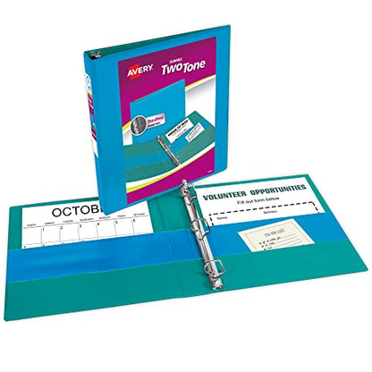 Avery Two-Tone Durable View 3 Ring Binder, 1 Inch Slant Rings, Blue/Teal Binder (17290) - color: Blue/Teal, size: 1"