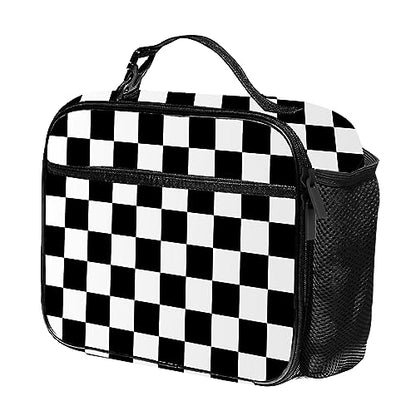 Checkered Lunch Bag Reusable Insulated Lunch Box Keep Food Cooler Thermal Lunch Tote for Women Men - color: Checkerboard grid