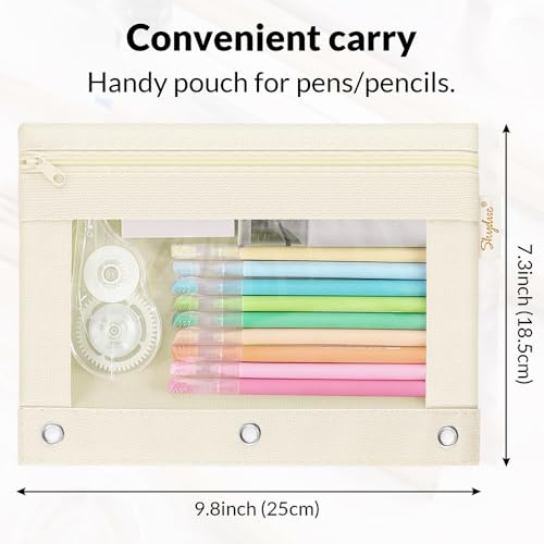 SKYDUE Pencil Pouch for 3 Ring Binder, 3 Ring Zipper Pencil Case with Clear Window, Large Binder Pencil Pouch with Grommets, Three Hole Pencil Holder for School, Pink & Purple (2 Pack) - color: Pink&beige