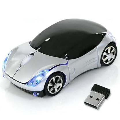 Silver Wireless Mouse，Mini Car Computer Mouse，1600DPI 2.4G with USB Receiver, Ergonomic Cute Computer Mice for Laptop, PC, Windows, Mac OS (Silver) - color: Silver
