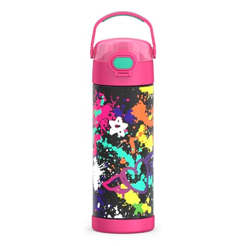 THERMOS FUNTAINER Water Bottle with Spout, 16oz, Graffiti Girl | Kids Stainless Steel Insulated Water Bottle, Keeps Drinks Cold Longer for School & Play, BPA-Free - color: Graffiti Girl, size: 16 Ounces