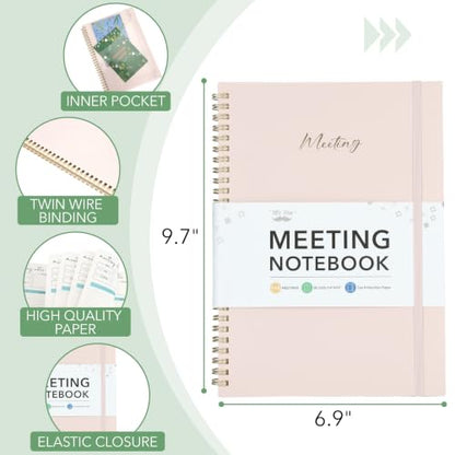Mr. Pen- Meeting Notebook for Work, 6.9"x9.9", 140 Pages, Pink | Spiral-Bound, Undated Work Notebook with Action Items & Meeting Notes, Office Supplies - color: Pink