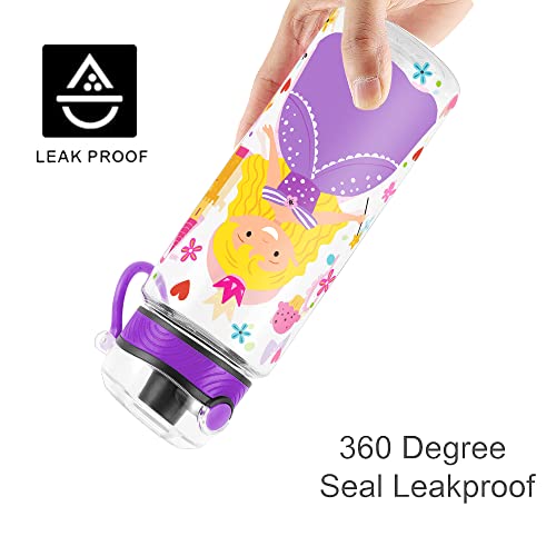 Cute Water Bottle for School Kids Girls, BPA FREE Tritan & Leak Proof & Easy Clean & Carry Handle, 23oz/ 680ml - Princess - color: Princess