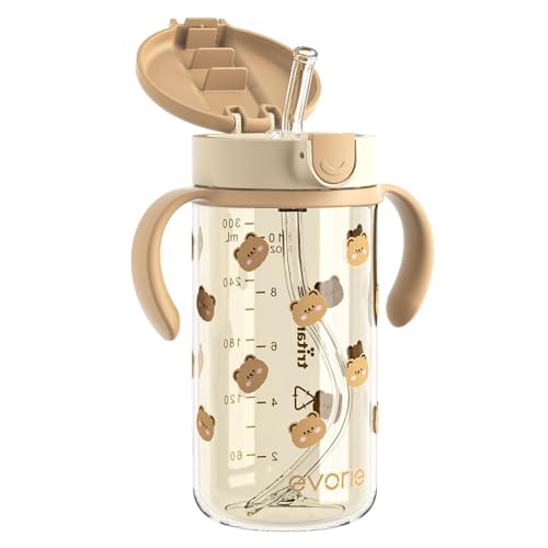 Evorie Tritan Spill Proof Straw Sippy Cups for Toddlers 1–3 Years, 10 Oz | BPA & BPS-Free, Toddler water bottle, Easy grip handles, Dishwasher safe, Durable Tritan, Easy to clean, Honey Bear - color: Sweet Bear