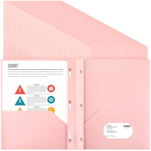 Patelai 48 Pcs Plastic Folders with 2 Pockets and 3 Prongs Home Folders with Card Slot Letter Size Heavy Duty Report Covers for Back to School(Pink,Classic) - color: Pink, style: Classic