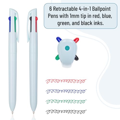 Mr. Pen- Ballpoint Multicolor Pen in One, 4-in-1, 6 Pack, Colorful Ink | Retractable Multi Color Pens All in One