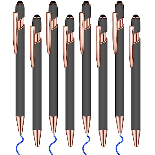 8 Pcs Blue Ink Ballpoint Pen with Stylus Tip 2 in 1 Stylus Ballpoint Pen Metal Pens Stylus Pen for Touch Screens School Office Coworkers (Gray Rose Gold) - color: Gray Rose Gold