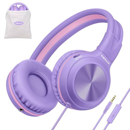 SIMOLIO Stereo Wired Headphones Teens Adult Kid Youth w/Mic & Volume Control & Volume Limited & Share Port & 3.5mm Jack, Safe Volume Durable Foldable Headset for Online School Gaming PC Laptop Travel
