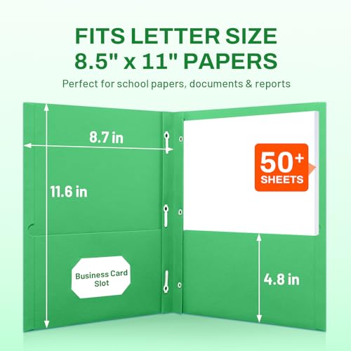 SUNEE 2 Pocket Folders with Prongs (25 Pack, Green), Paper Folders with 2 Pockets and 3 Prongs Fit Letter Size Paper, Folders with Prongs for School Office Home Business - color: Green