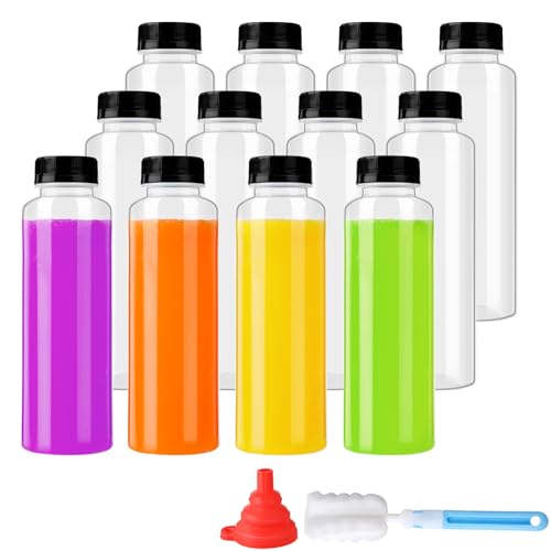 zmybcpack 12 Pack 10oz/300ml Plastic Juice Bottle With Caps Dishwasher Safe | Plastic Smoothie Bottles, Reusable Fridge Drinking Bottle with Lid for Juice, Milk and Other Beverages - size: 10oz 12pack