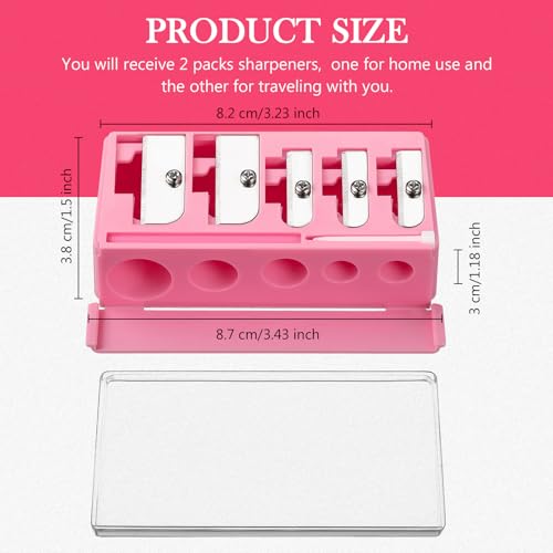Honoson 2 Pcs 5 Hole Cosmetic Long Point Manual Pencil Sharpener with Plastic Lid Makeup Eyeliner Pencil Sharpener(Pink Black) - color: Pink Black