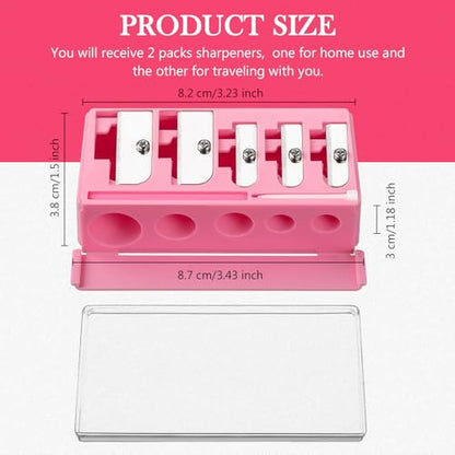 Honoson 2 Pcs 5 Hole Cosmetic Long Point Manual Pencil Sharpener with Plastic Lid Makeup Eyeliner Pencil Sharpener(Pink Black) - color: Pink Black