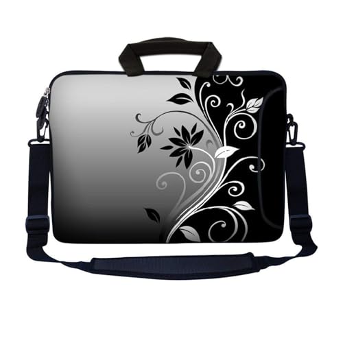 Laptop Skin Shop 15.6 inch Laptop Sleeve Bag Notebook with Extra Side Pocket, Soft Carrying Handle & Removable Shoulder Strap for 14" 15" 15.4" 15.6" Apple MacBook Air, GW, Acer, Aspire Asus, Dell, - color: Gray Black Swirl Floral, size: 15 in – 15.6 in