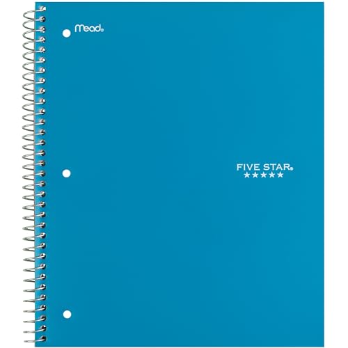 Five Star Spiral Notebook + Study App, 5 Subject, Wide Ruled Paper, 8" x 10-1/2", 200 Sheets, Fights Ink Bleed, Water Resistant Cover, Tidewater Blue (73196) (Pack of 6) - color: Blue, size: 8" x 10.5" (Pack of 6)
