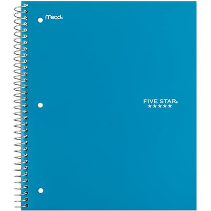Five Star Spiral Notebook + Study App, 5 Subject, Wide Ruled Paper, 8" x 10-1/2", 200 Sheets, Fights Ink Bleed, Water Resistant Cover, Tidewater Blue (73196) (Pack of 6) - color: Blue, size: 8" x 10.5" (Pack of 6)