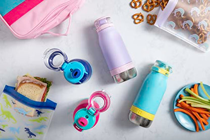 Ello Emma 14oz Insulated Stainless Kids Water Bottle with Straw, Sky | Insulated stainless steel kids water bottle with straw, leakproof locking lid, carry handle, and cold drinks for school - color: Sky