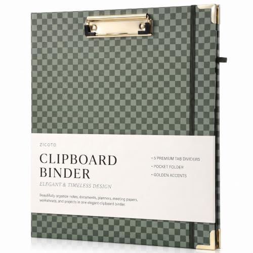 Aesthetic Clipboard Binder with Dividers - Document Organizer and Clipboard Folder for Work - Sturdy 3 Ring Binder & Planner Folio for Streamlined School Projects, Notes and Daily Office Productivity - color: Sage