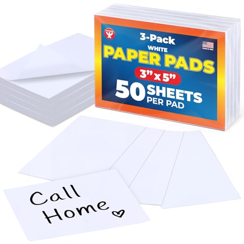 Hygloss 3 x 5-Inch Note Paper Pads - Memo Pads - 3-Pack x 50 Sheets in Each - 150 White Note Papers - Perfect for Office & School Supplies - Non-Sticky - color: WHITE, size: 3" x 5", 150 Sheets