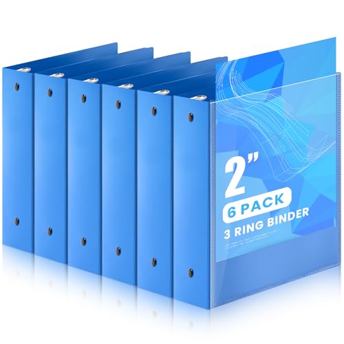 Henoyso 6 Pack 2 Inch Mini 3 Ring Binders 5.5 x 8.5 with Clear Front View Cover, Flexible Plastic A5 Round Ring Binders Bulk Pack, Portable Document Organizer, Holds 200–400 Sheets for School Office - color: Blue, size: 2 Inch