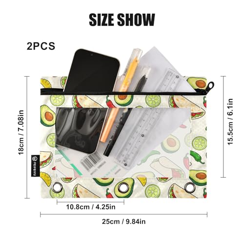 Traditional Mexico Culture Pencil Pouches for 3 Ring Binder, Zipper Binder Pencil Case, 2 Pack Clear Window Case Bag for Office Organizers - color: Traditional Mexico Culture