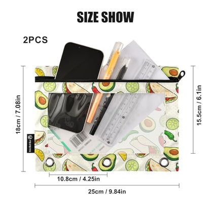 Traditional Mexico Culture Pencil Pouches for 3 Ring Binder, Zipper Binder Pencil Case, 2 Pack Clear Window Case Bag for Office Organizers - color: Traditional Mexico Culture