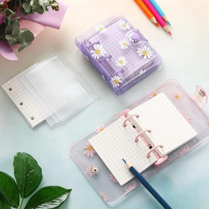 2PCS Mini School Supplies Mini 3 Ring Binder, Translucent PVC Mini Binder for Class Notes(White) - color: White