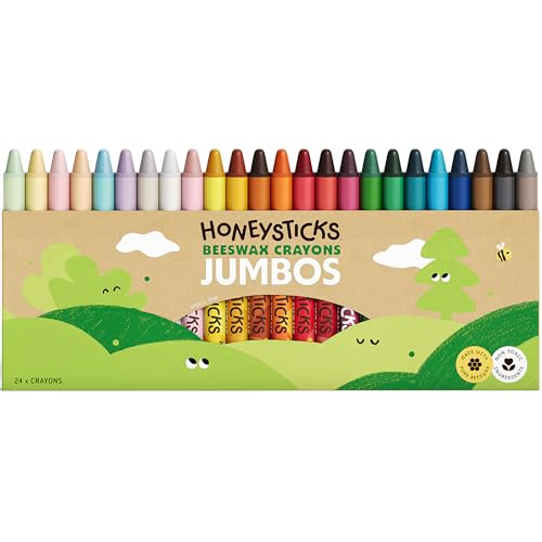 Honeysticks Jumbo Crayons (24 Pack) - Non Toxic Crayons - 100% Pure Beeswax and Food Grade Colors - 24 Bright Colors - Large, Easy to Hold and Use - Preschool Art Supplies for Toddlers/Kids 3-5, 4-8 - size: 1 Count (Pack of 24)