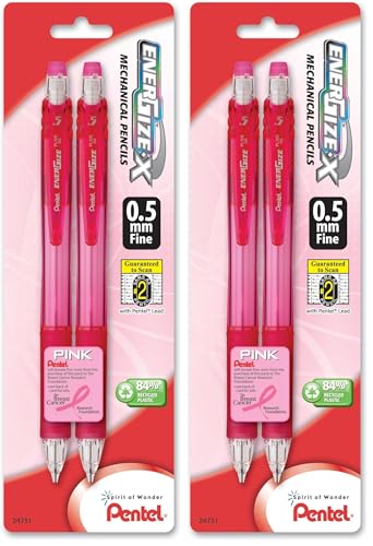 Pentel BCA EnerGize-x Mechanical Pencil, 0.5mm, Pink Barrels, Pack of 4 (PL105BP2P-BC) - size: 2 Count (Pack of 2)