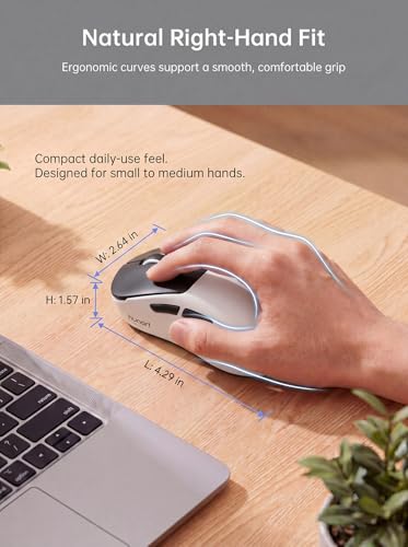 hunart H6 49g Wireless Mouse, Bluetooth & 2.4GHz Rechargeable Mouse, Lightweight Silent Ergonomic Mouse with USB-C Charging, Portable Right-Hand Office Mouse for Laptop, PC, Mac (Black and White) - color: Black and White