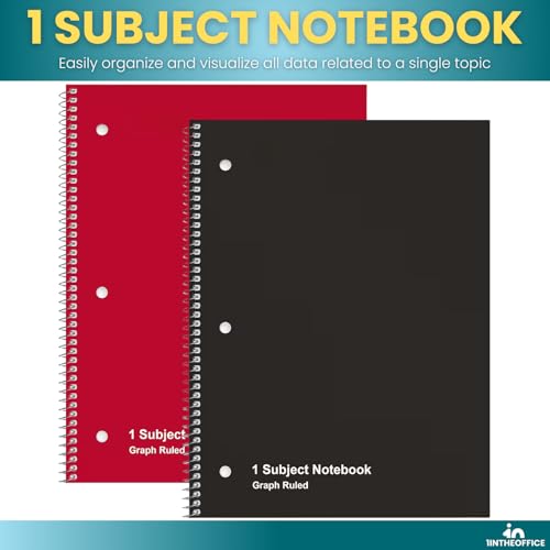 1InTheOffice Graph Paper Notebook, Spiral Notebook, Quad Ruled Graph Paper, 8 x 10.5 Inch, 5 Squares per Inch, 70 Sheets, 4 Pack