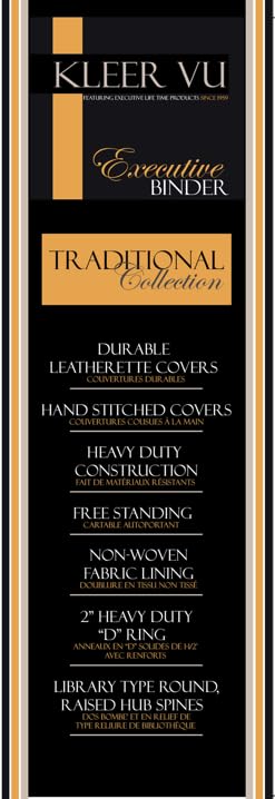 Executive Binder, English Leather 2 Tone with Stitching and Ribbed Spine, Heavy Duty 1.1/2 Inch 3 D-ring with Buster, Holds 350 8.5x 11 Sheets (Black) - size: 1 1/2 Inch
