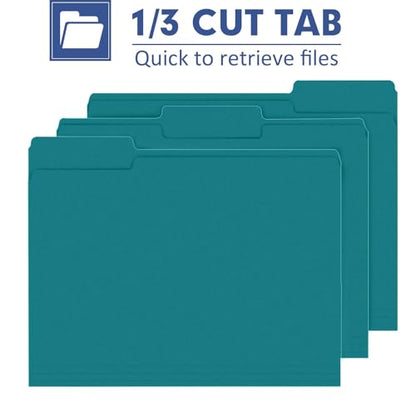 File Folder, PANDRI 120 Pack File Folder, 1/3 Cut Tab, Letter Size, Filing Folder for Office School Business, Turquoise - color: Turquoise