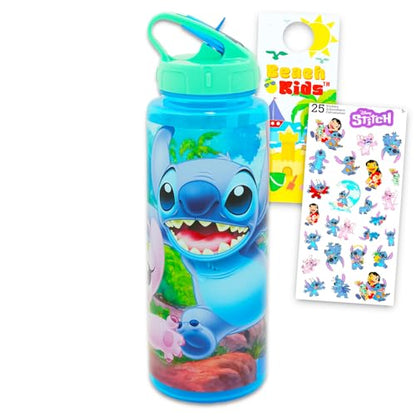 Stitch Reusable Water Bottle Set - Bundle with Plastic 30oz Water Bottle with Twist Top with Straw for Home, School, Sports, Plus Sticker, More | Lilo & Stitch Sport Container