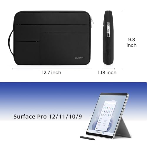 Omnpak Laptop Sleeve Case for Surface Pro 11/10/9/8/7,Side Handle Strap | Multi-Pocket, Water-Resistant Protective Laptop Carrying Bag for Surface Pro 12/11/10/9/8/X/7+/7/6/5/4/3