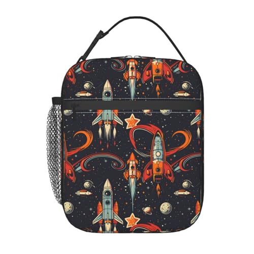 Insulated Lunch Box for Kids Boys Girls, Reusable Lunch Bag for School, Office, Work, Picnic, Travel, Colorful Rocket and Planets Lunch Box - color: lunch box 69