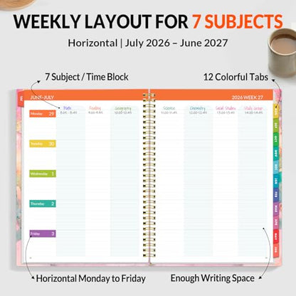SUNEE Teacher Planner 2026-2027 Academic Year, Lite Lesson Planner Book with 7 Periods Jul 2026 - Jun 2027, 8.5"x11" Daily Weekly and Monthly Organizers, Plan Book with Pocket, Color Tabs, Pink Marble - color: Marble