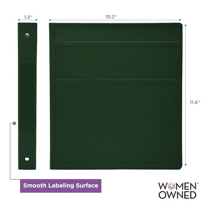 Carstens 1-Inch Heavy Duty 3-Ring Binder - Side Opening, Forest Green, Durable Plastic, Precision No-Gap Rings, Waterproof Cover, No Pockets, Holds 125 Letter Sheets, BPA-Free, Made in USA (8709-3R) - color: Hunter Green, size: Individual