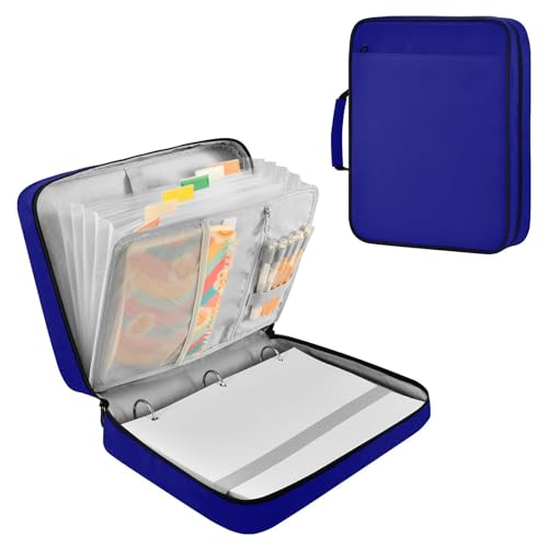 Navy Blue Color Zipper Binder Bag with Handle,1.25 Inch 3 Ring O-Ring 500 Sheet Capacity 6 Tab Expanding File Folder Storage Pockets Binder for School Office Organizer Supplies - color: Multicolored-07