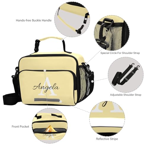 Custom Student Lunch Bag for Boys Girls Butter Yellow Personalized Name Lunch Box Insulated Cooler Bag for School Picnic Office - color: Multi04