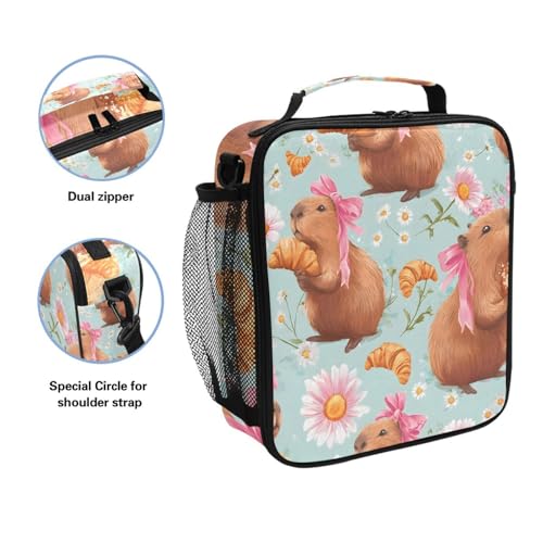 ALAZA Bow Capybara Lunch Box Insulated Lunch Bag Kids Cooler Tote Bag Freezable Shoulder Strap Lunchbox for Girls School Picnic - color: Multi90