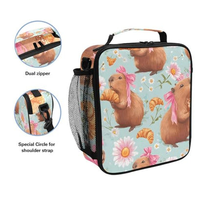 ALAZA Bow Capybara Lunch Box Insulated Lunch Bag Kids Cooler Tote Bag Freezable Shoulder Strap Lunchbox for Girls School Picnic - color: Multi90